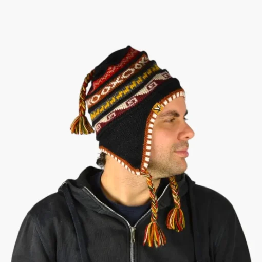 Chullo – Handgestrickte Wollmütze mit Ohrenschutz - Schwarz Variante 2