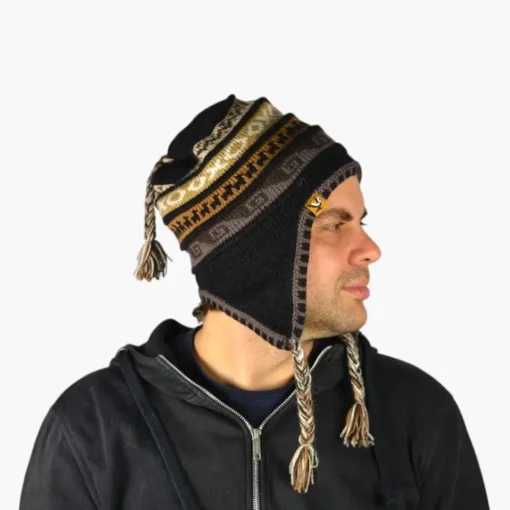 Chullo – Handgestrickte Wollmütze mit Ohrenschutz - Schwarz Variante 3