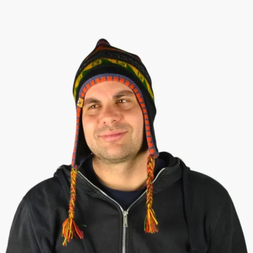 Chullo – Handgestrickte Wollmütze mit Ohrenschutz - Schwarz Variante 5