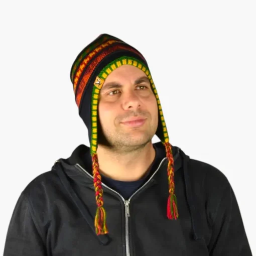 Chullo – Handgestrickte Wollmütze mit Ohrenschutz - Schwarz Variante 6