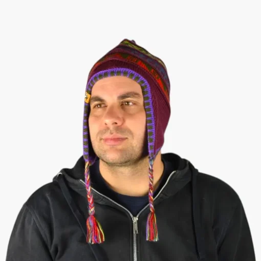 Chullo – Handgestrickte Wollmütze mit Ohrenschutz - Violett Variante 1