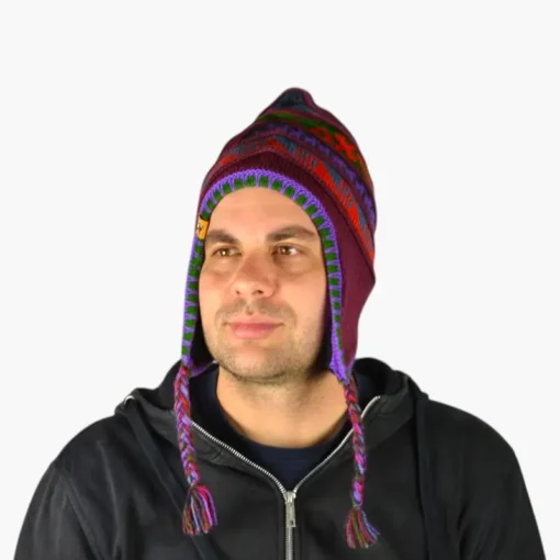 Chullo – Handgestrickte Wollmütze mit Ohrenschutz - Violett Variante 2