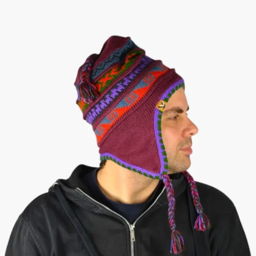 Chullo – Handgestrickte Wollmütze mit Ohrenschutz - Violett Variante 2