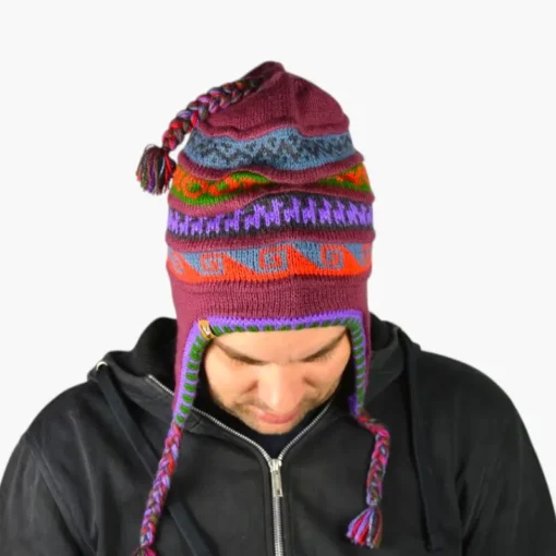 Chullo – Handgestrickte Wollmütze mit Ohrenschutz - Violett Variante 2