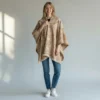 Alpaka Kapuzenponcho Sabia Damen aus 100 % Alpakawolle beige
