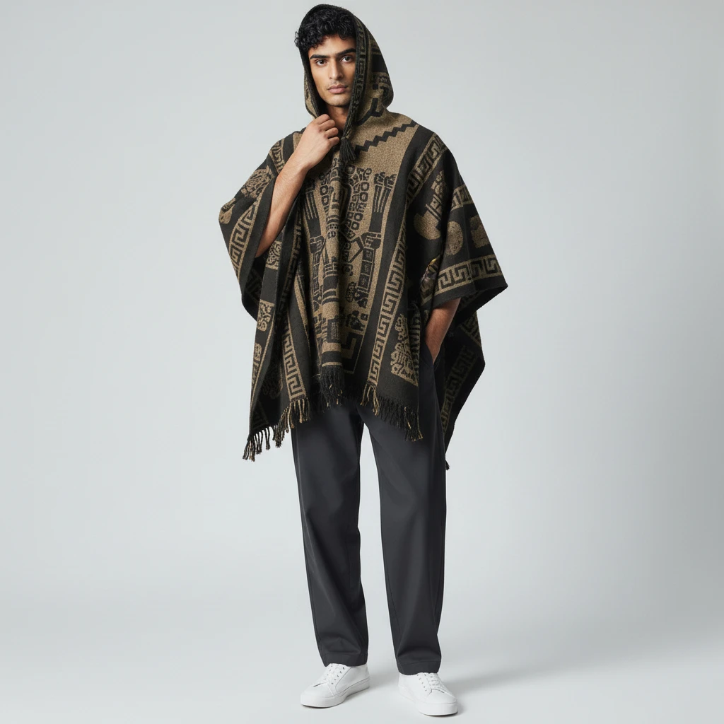 Alpaka Kapuzenponcho Sirus Herren aus 100 % Alpakawolle braun